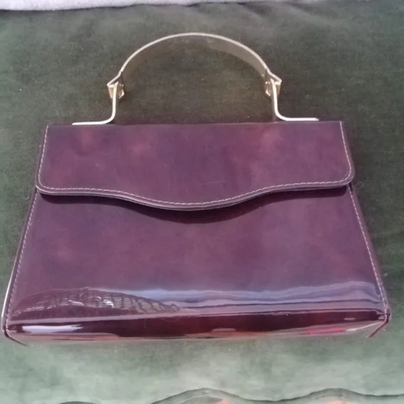 ❌SOLD❌Vintage evening purse, patent tortoise-shell, gold-tone handle. - Picture 2 of 5